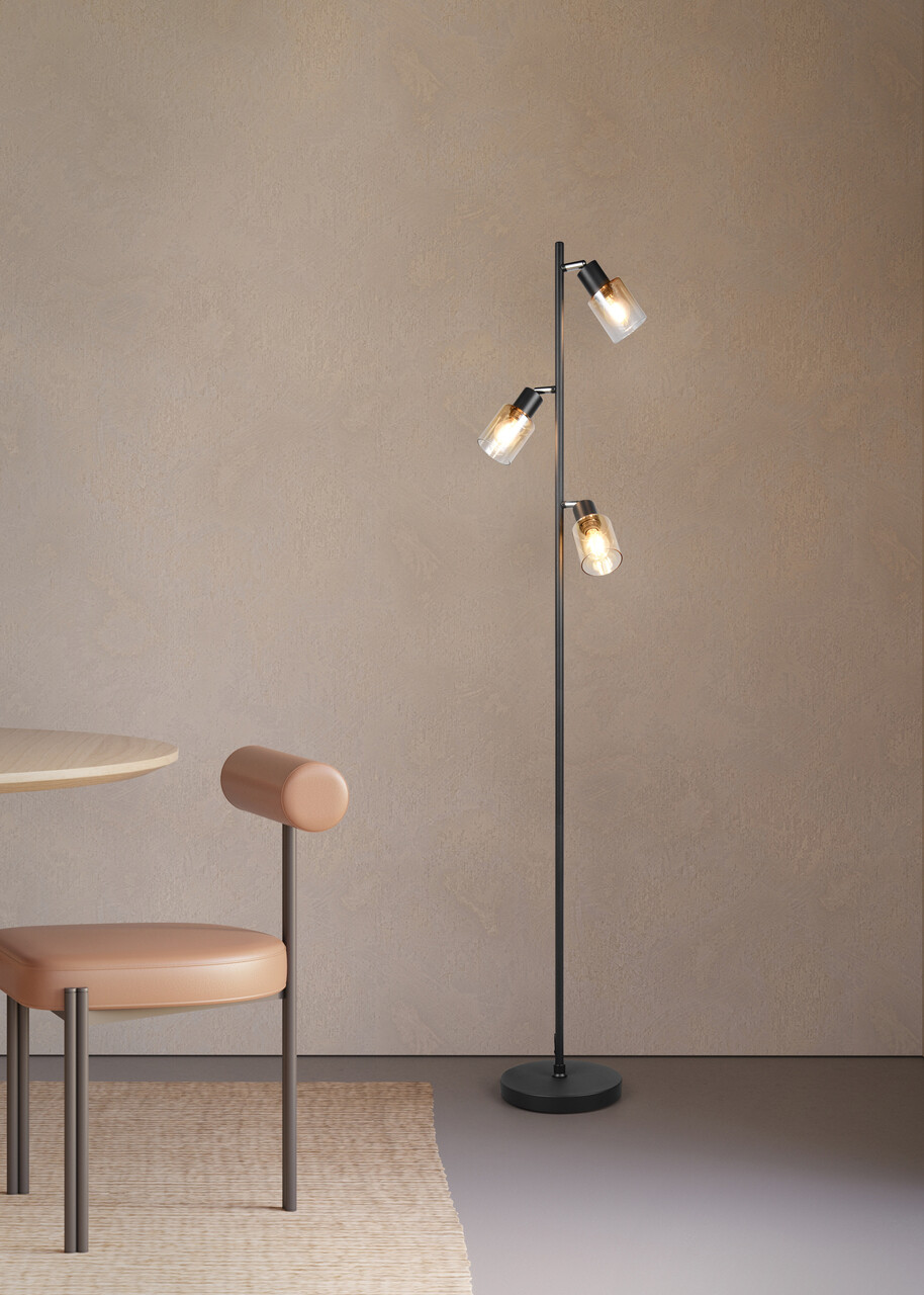 Lampadar Cadiz, RL, 23x154 cm, 10W, 3x E14, metal, negru mat/transparent - imagine 6